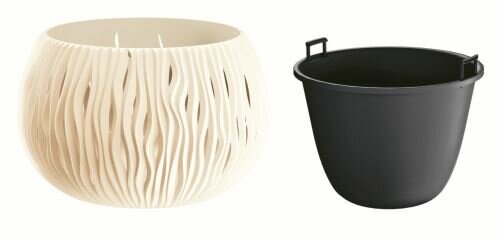 Bloempot met inzet SANDY BOWL crème 37cm